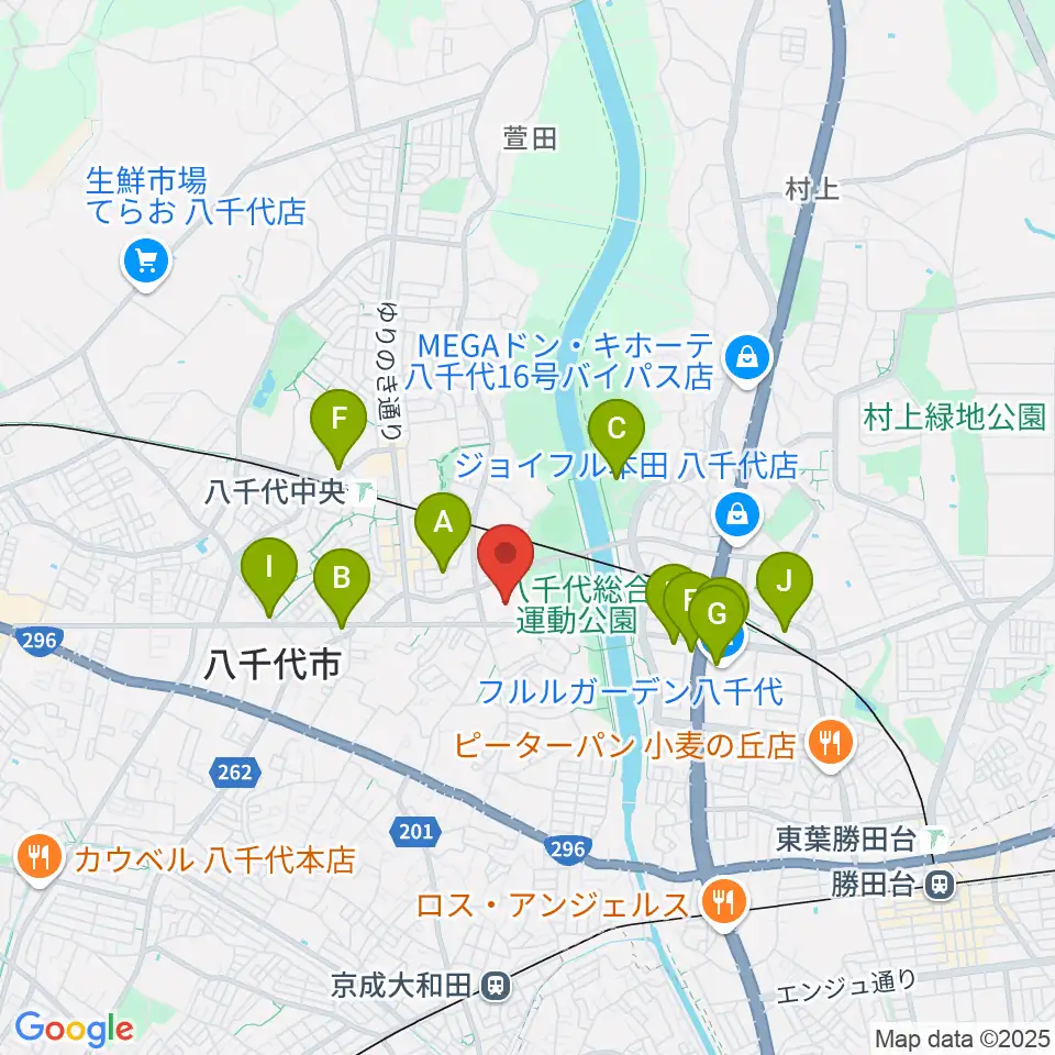 八千代市市民会館周辺のカフェ一覧地図
