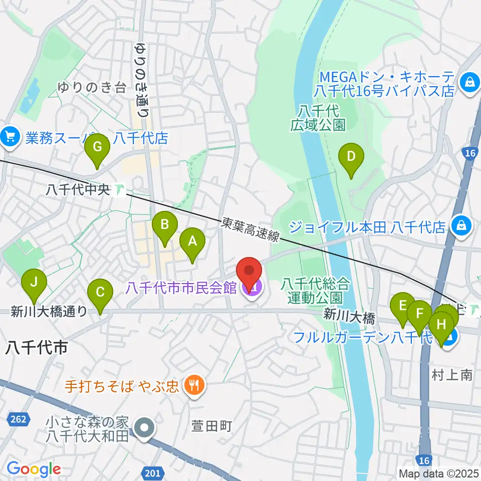 八千代市市民会館周辺のカフェ一覧地図