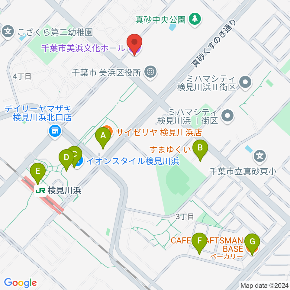 千葉市美浜文化ホール周辺のカフェ一覧地図