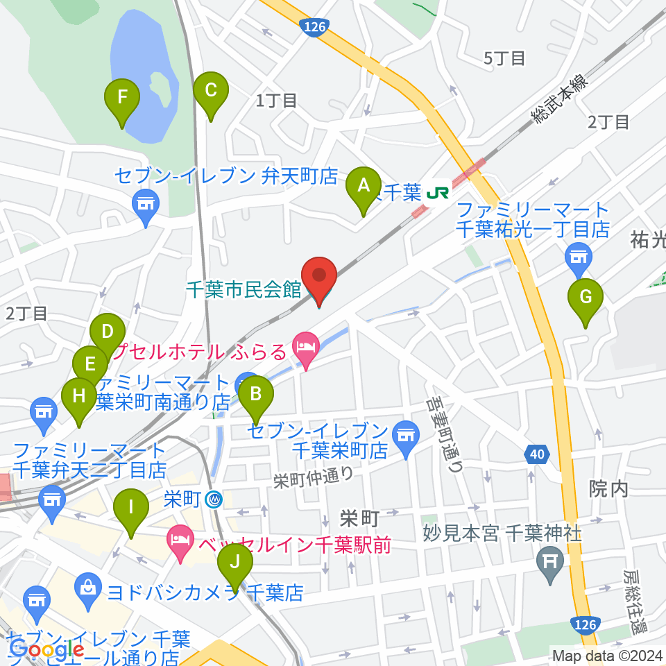 千葉市民会館周辺のカフェ一覧地図