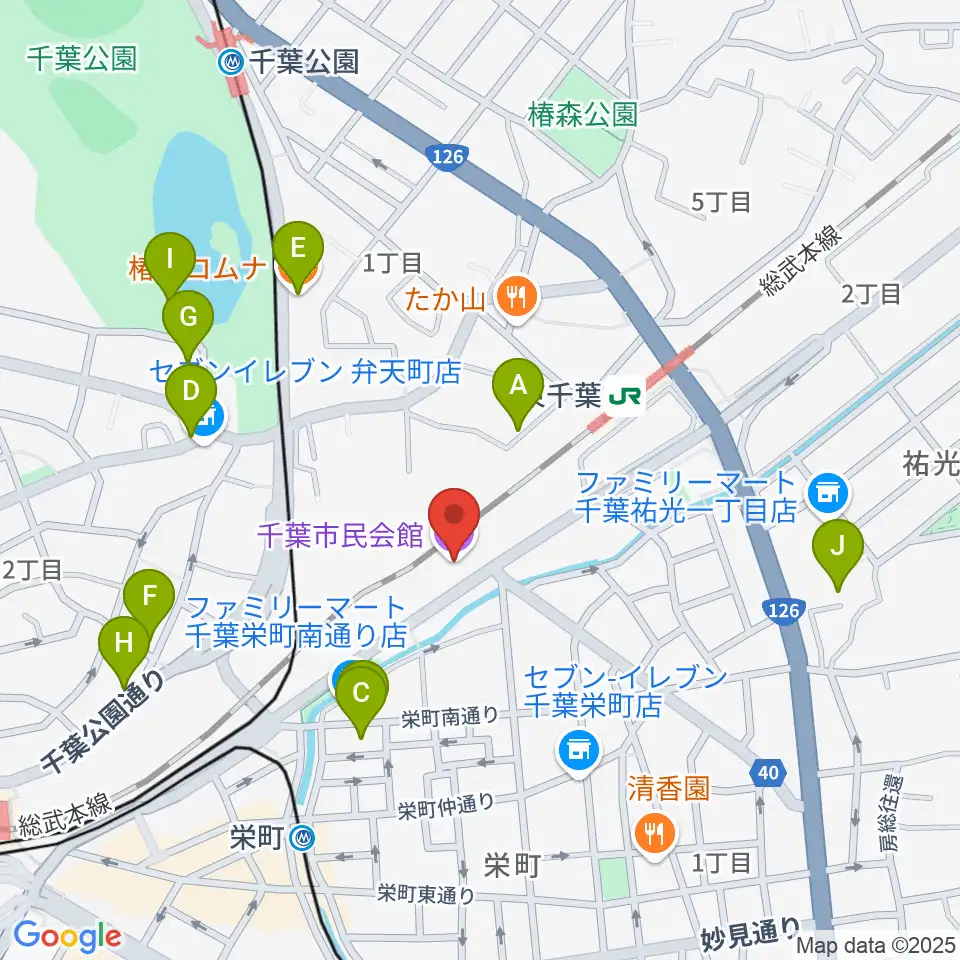 千葉市民会館周辺のカフェ一覧地図