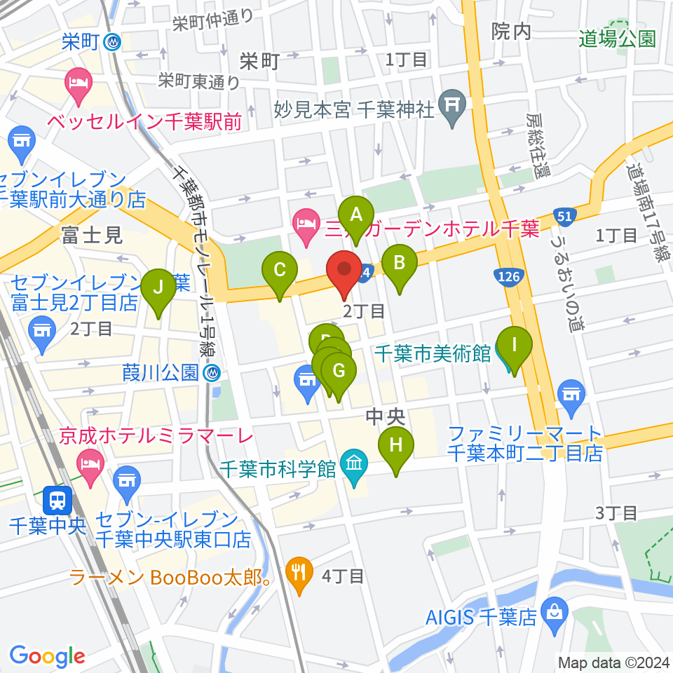 千葉市文化センター周辺のカフェ一覧地図