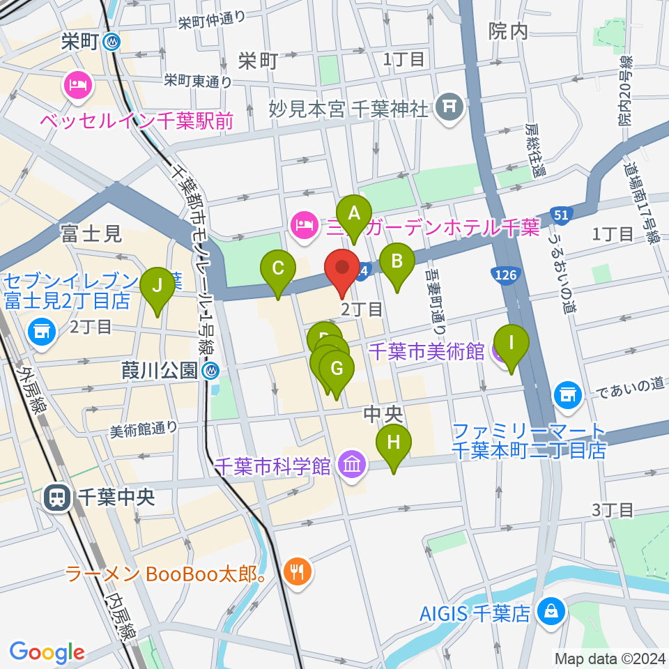 千葉市文化センター周辺のカフェ一覧地図