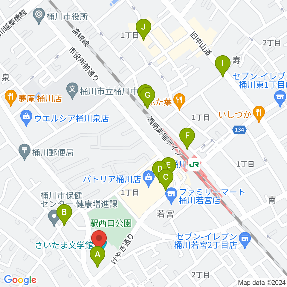 響の森 桶川市民ホール周辺のカフェ一覧地図