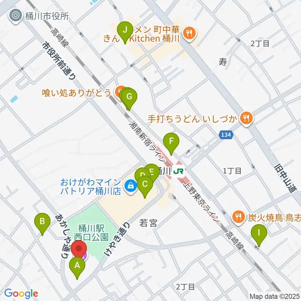 響の森 桶川市民ホール周辺のカフェ一覧地図