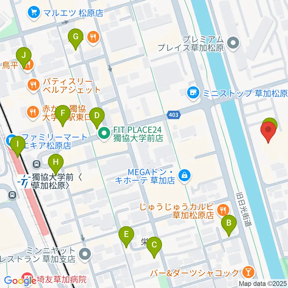 草加市文化会館周辺のカフェ一覧地図