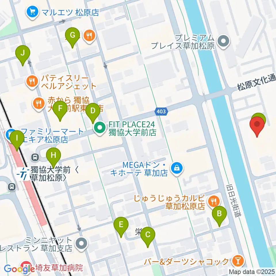 草加市文化会館周辺のカフェ一覧地図