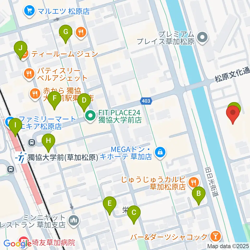 草加市文化会館周辺のカフェ一覧地図