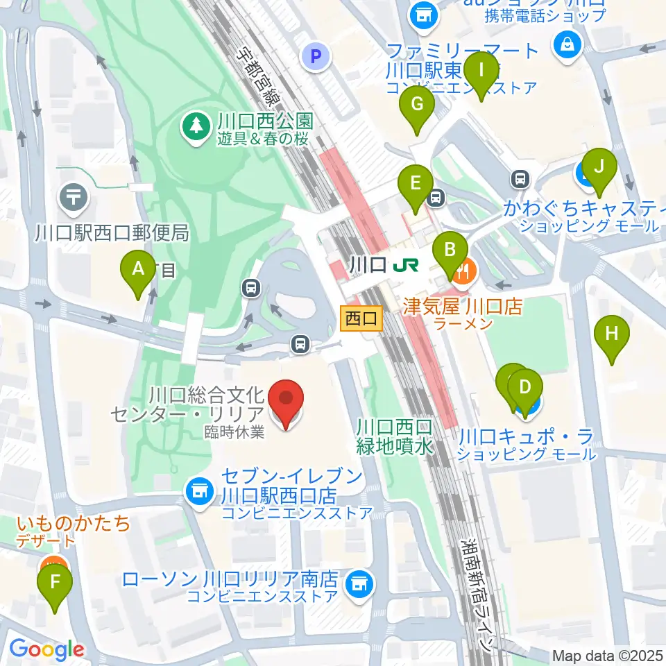 川口総合文化センター・リリア周辺のカフェ一覧地図