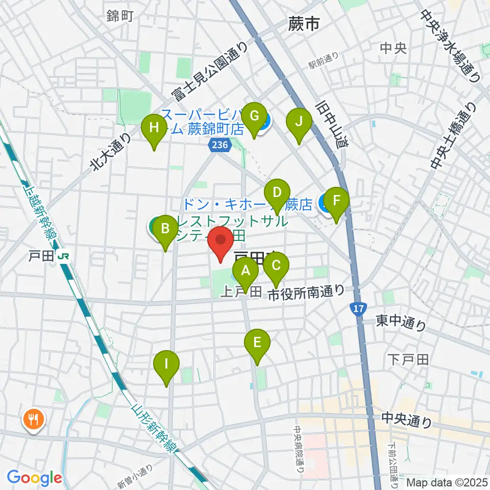 戸田市文化会館周辺のカフェ一覧地図