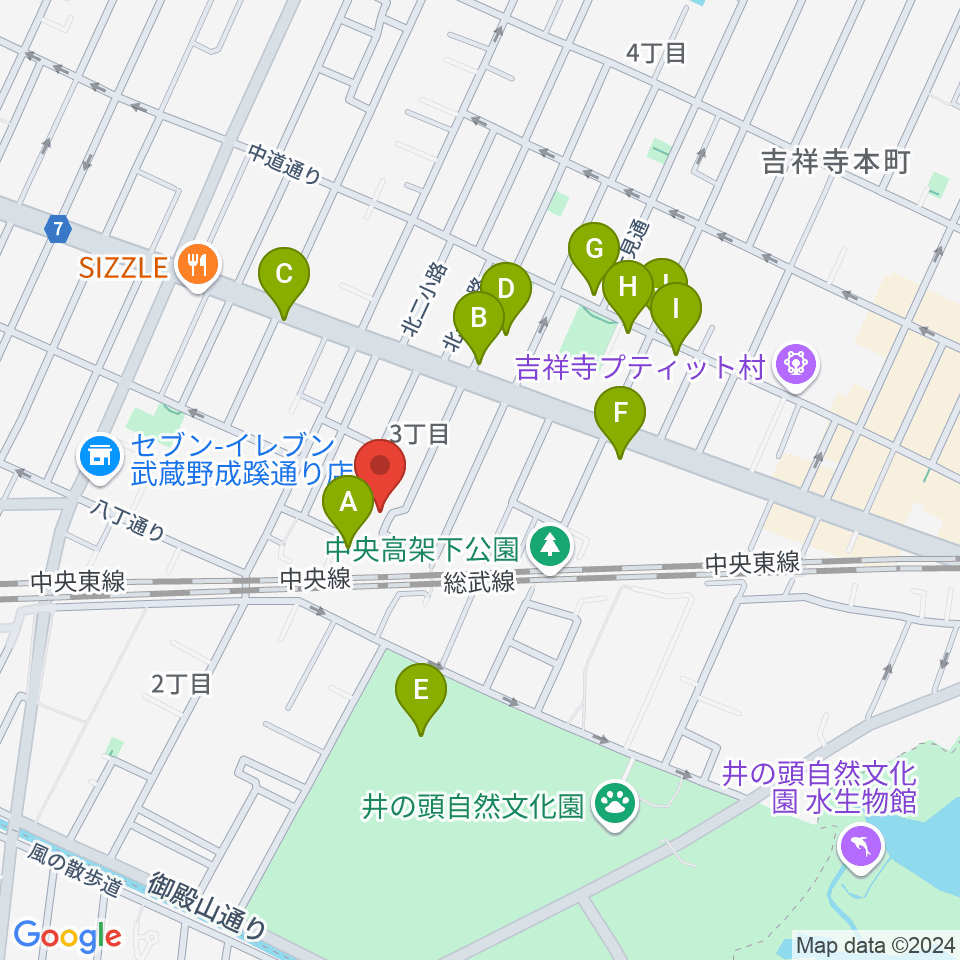 吉祥寺 江戸前レコーディングス周辺のカフェ一覧地図