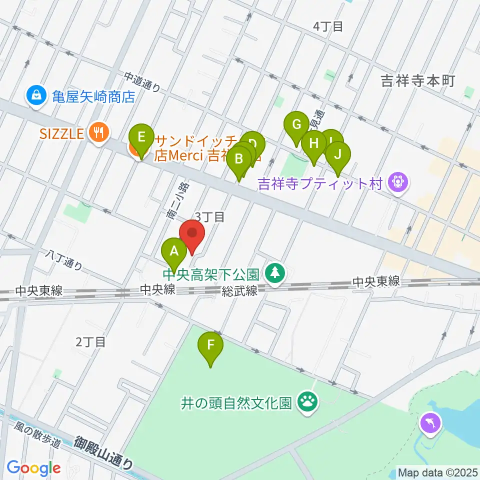 吉祥寺 江戸前レコーディングス周辺のカフェ一覧地図
