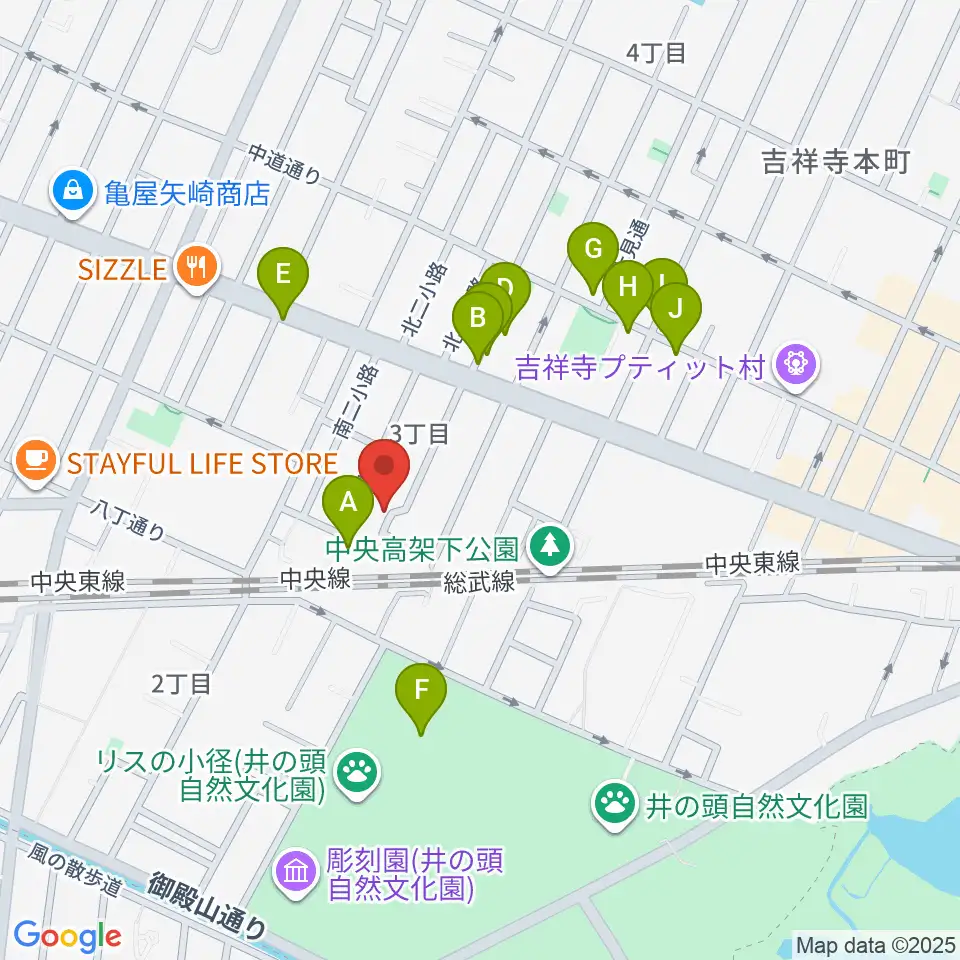 吉祥寺 江戸前レコーディングス周辺のカフェ一覧地図
