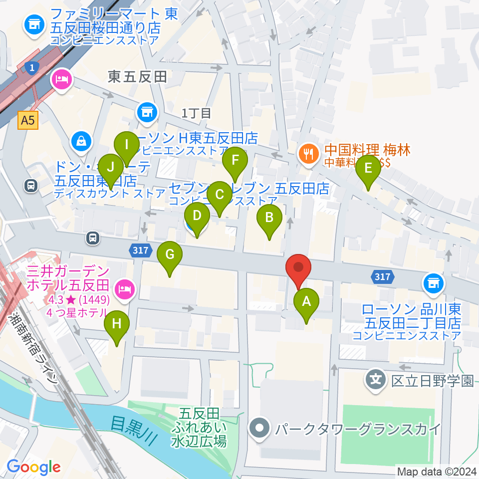 山口綾規スタジオ周辺のカフェ一覧地図