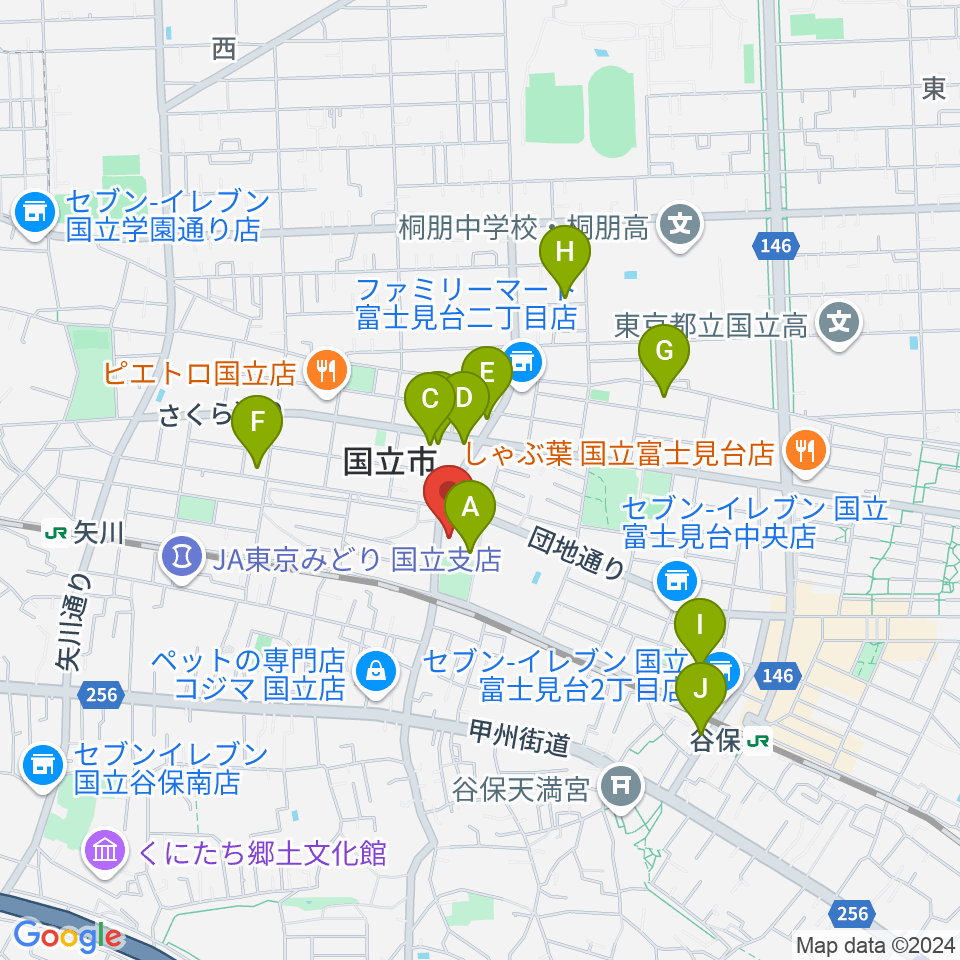 くにたち市民芸術小ホール周辺のカフェ一覧地図