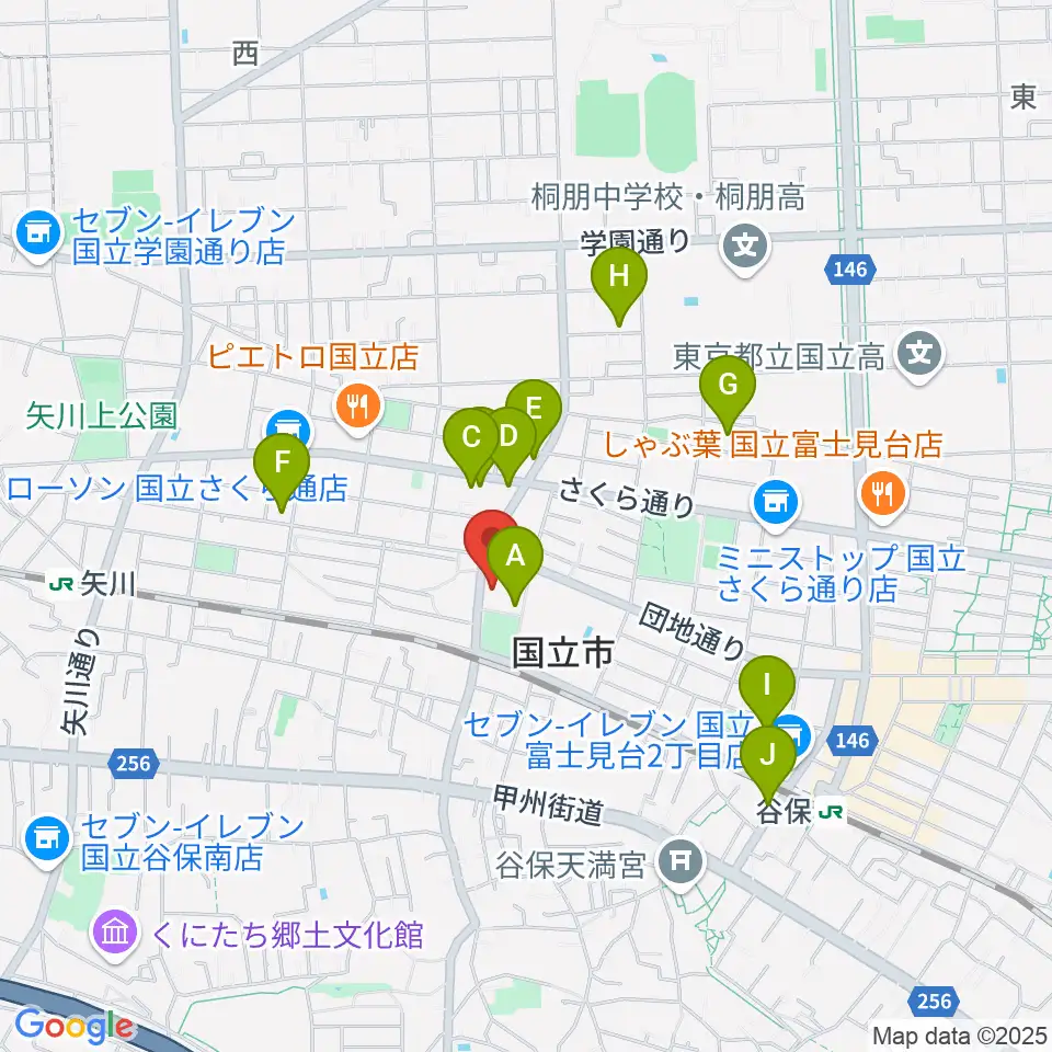 くにたち市民芸術小ホール周辺のカフェ一覧地図