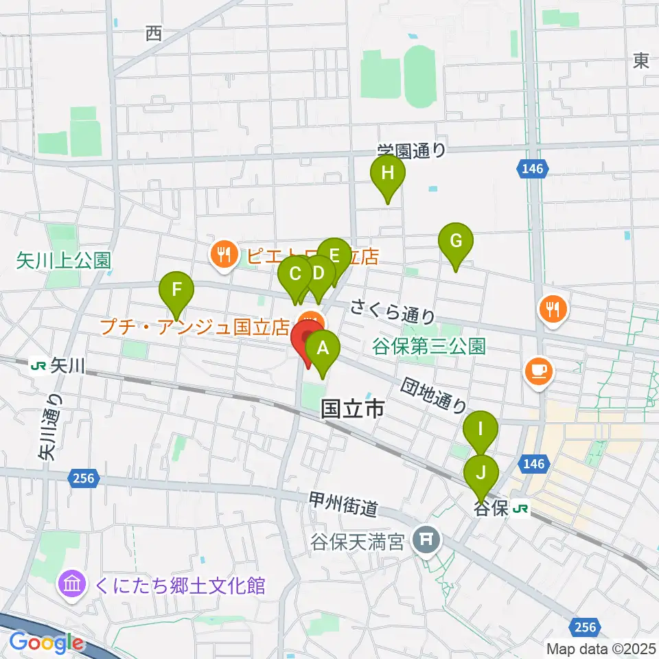 くにたち市民芸術小ホール周辺のカフェ一覧地図