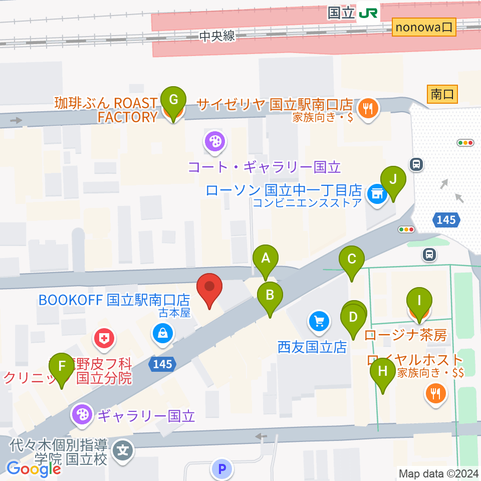 国立NO TRUNKS周辺のカフェ一覧地図