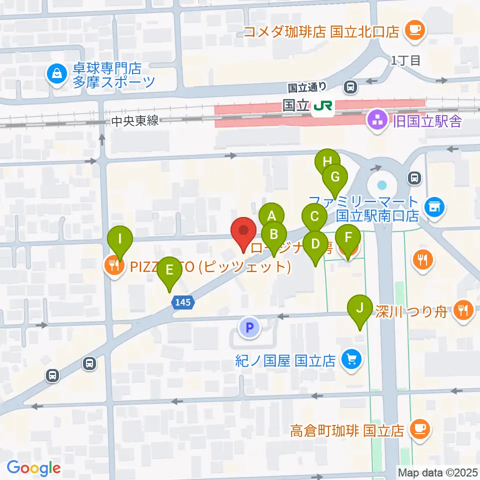 国立NO TRUNKS周辺のカフェ一覧地図
