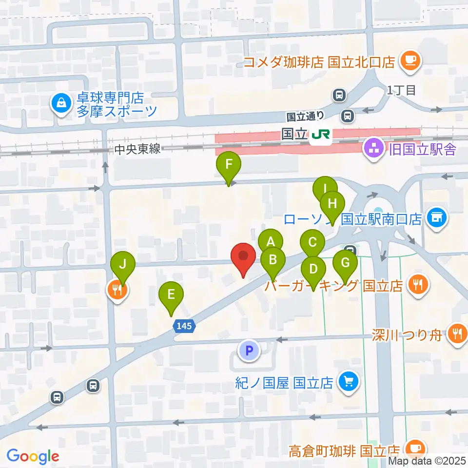 国立NO TRUNKS周辺のカフェ一覧地図