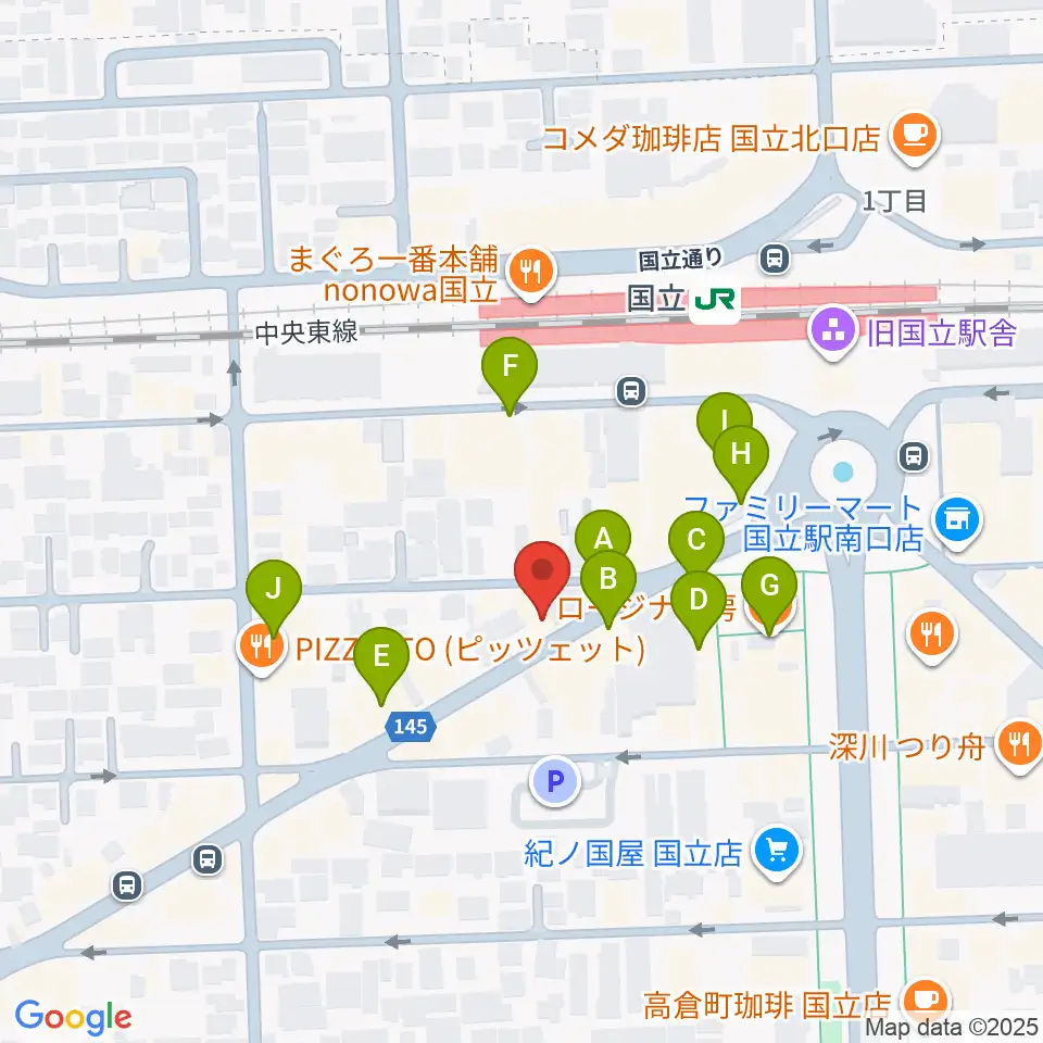 国立NO TRUNKS周辺のカフェ一覧地図