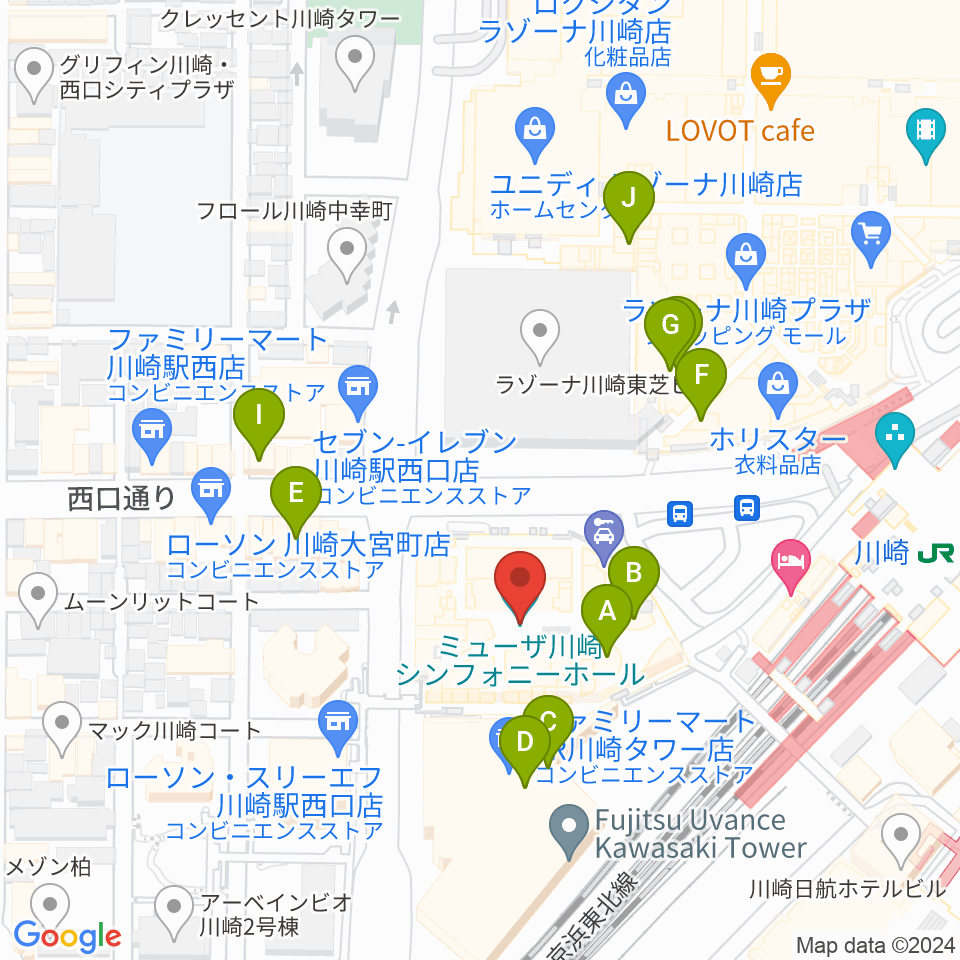 ミューザ川崎シンフォニーホール周辺のカフェ一覧地図
