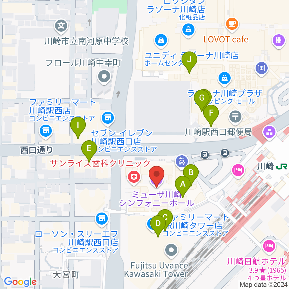 ミューザ川崎シンフォニーホール周辺のカフェ一覧地図