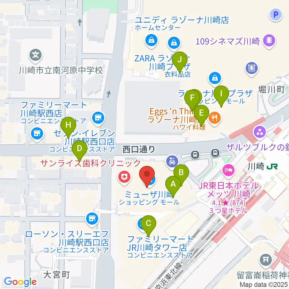 ミューザ川崎シンフォニーホール周辺のカフェ一覧地図