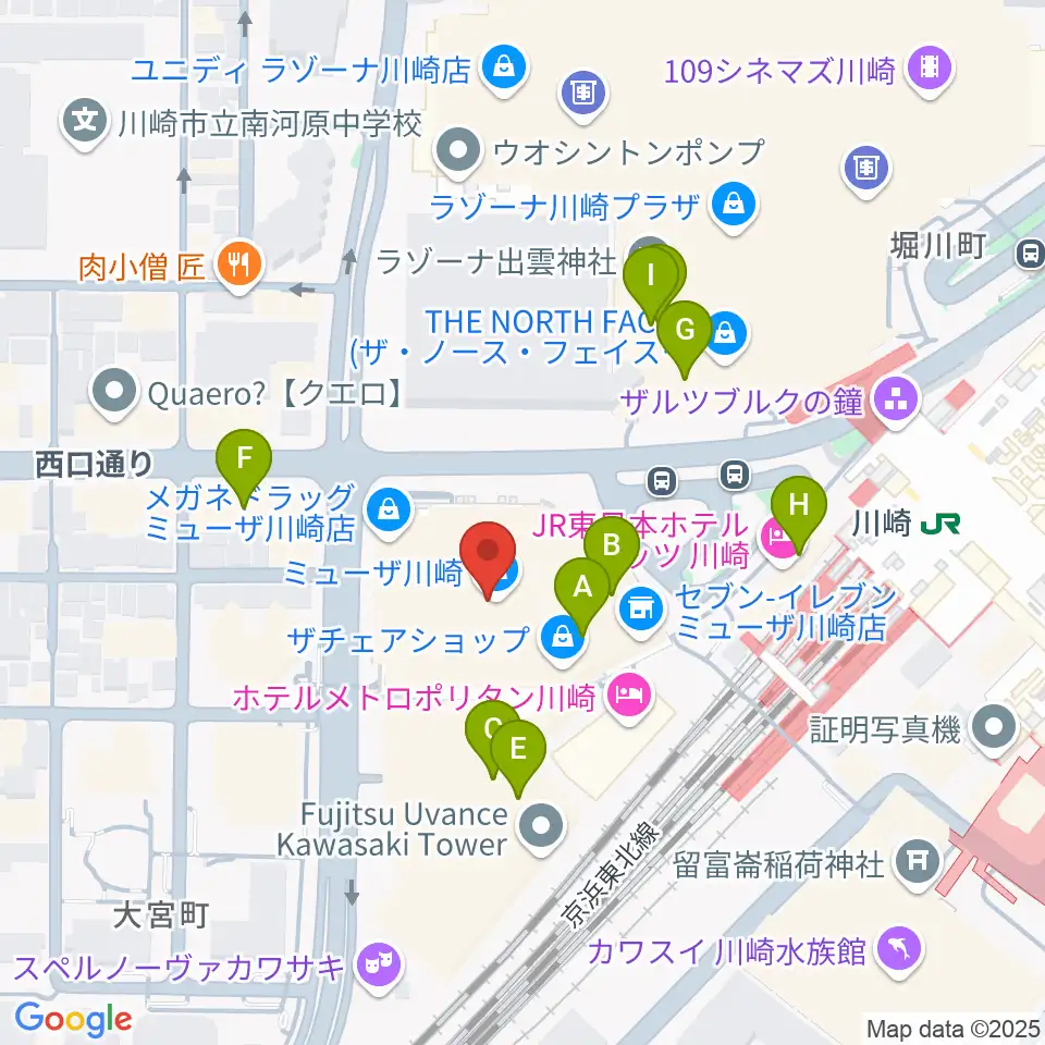 ミューザ川崎シンフォニーホール周辺のカフェ一覧地図