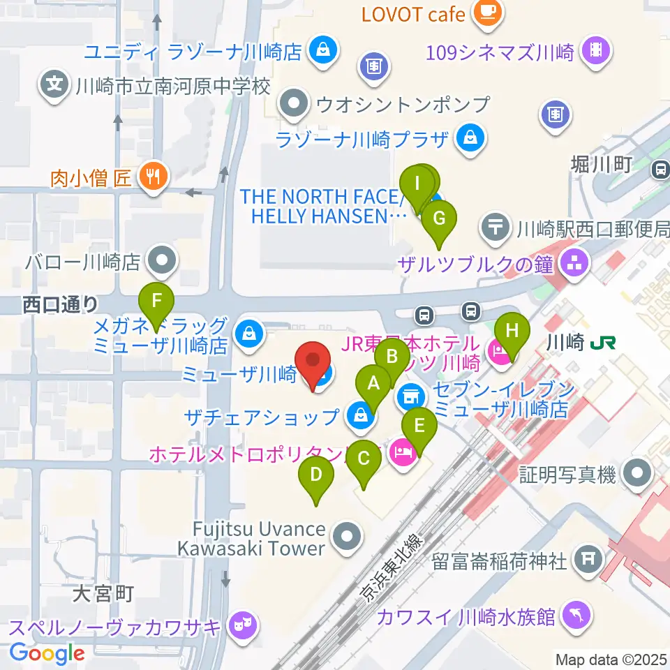 ミューザ川崎シンフォニーホール周辺のカフェ一覧地図