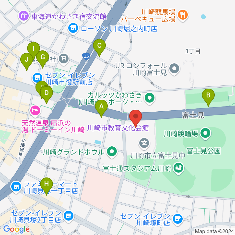 川崎市教育文化会館周辺のカフェ一覧地図