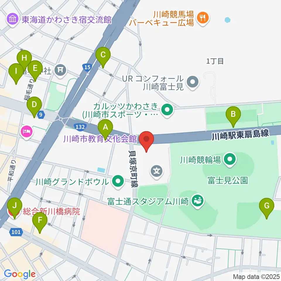 川崎市教育文化会館周辺のカフェ一覧地図
