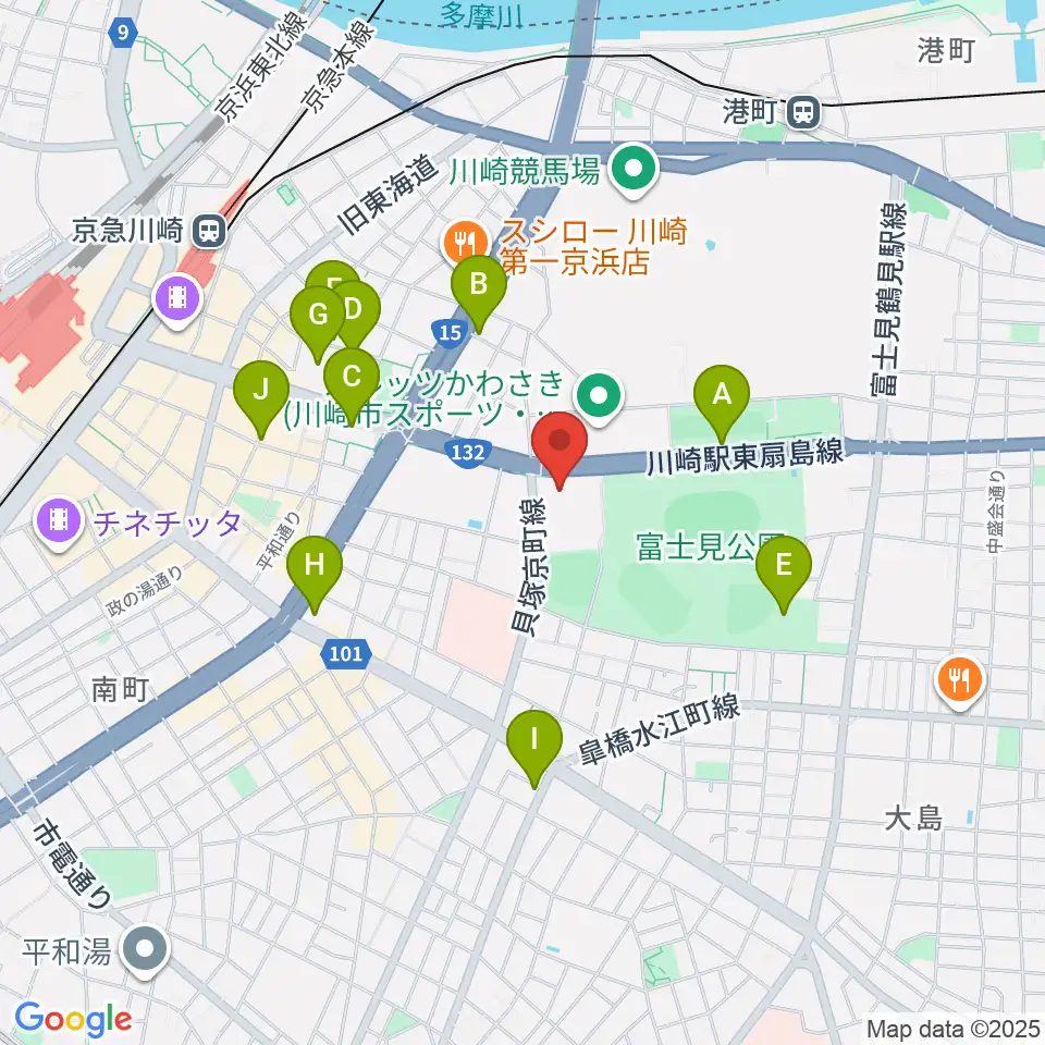 川崎市教育文化会館周辺のカフェ一覧地図