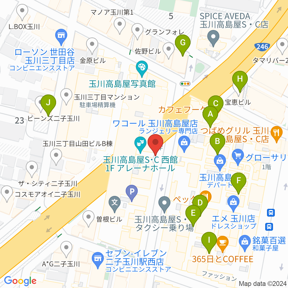 二子玉川アレーナホール周辺のカフェ一覧地図