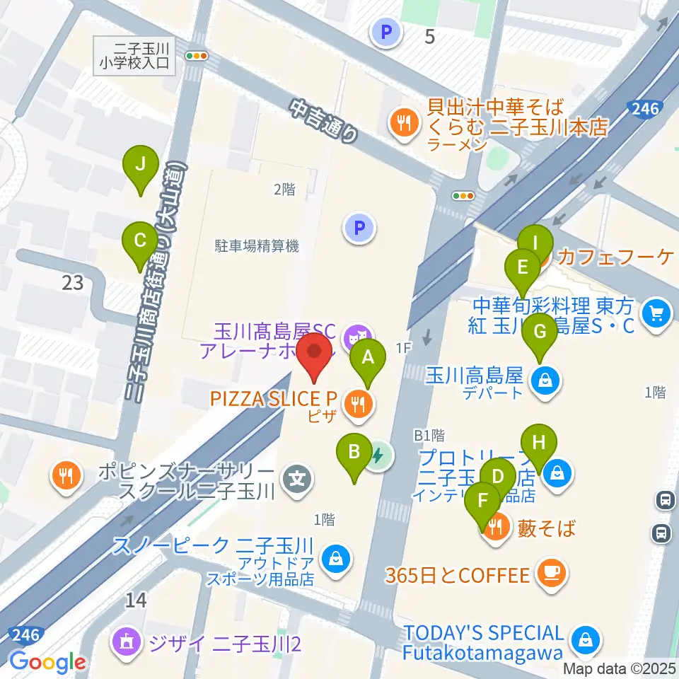 二子玉川アレーナホール周辺のカフェ一覧地図