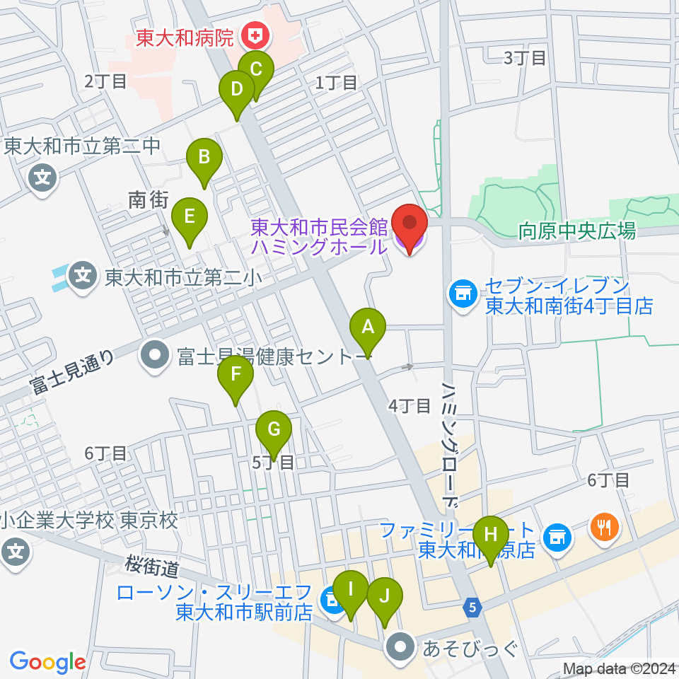 東大和市民会館ハミングホール周辺のカフェ一覧地図