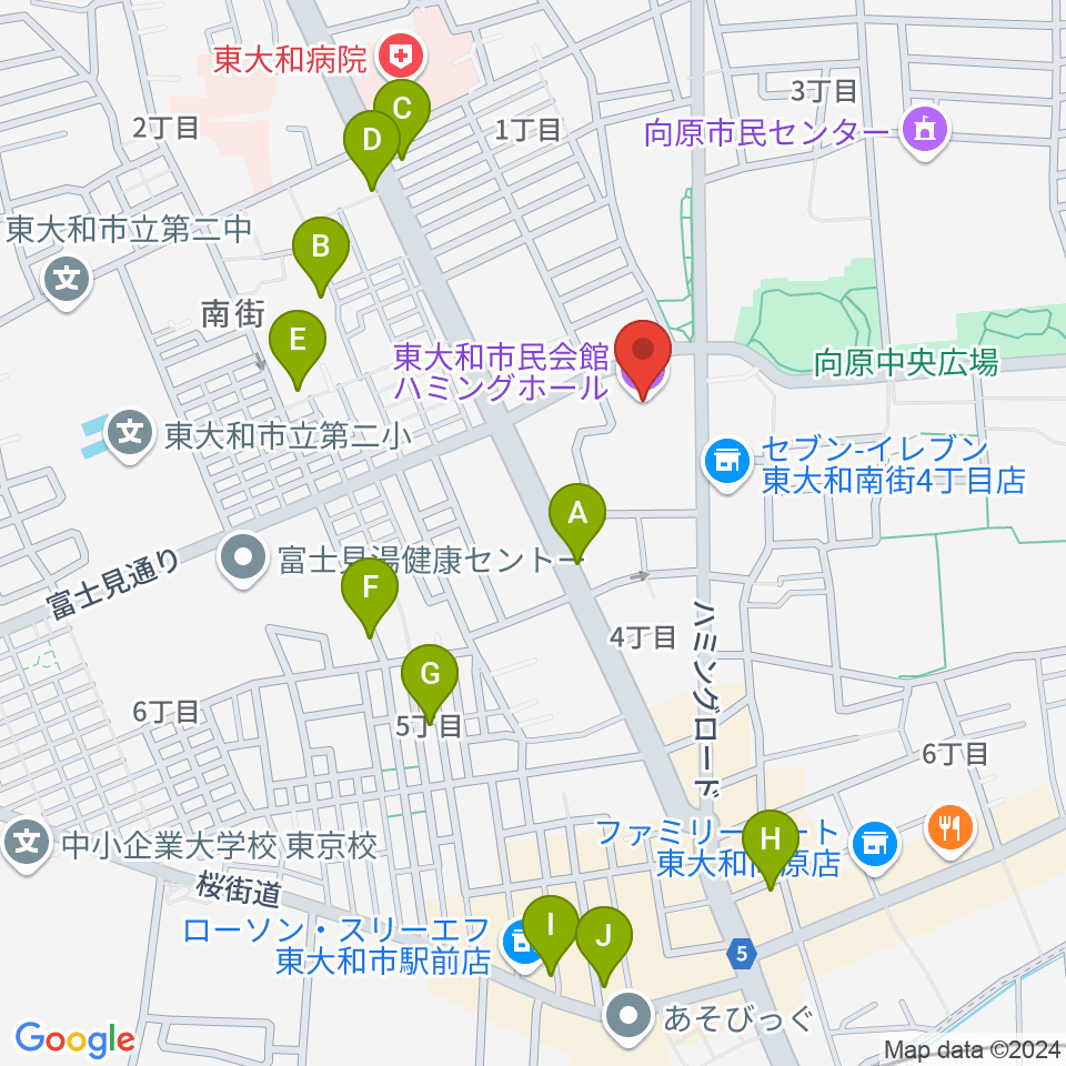 東大和市民会館ハミングホール周辺のカフェ一覧地図