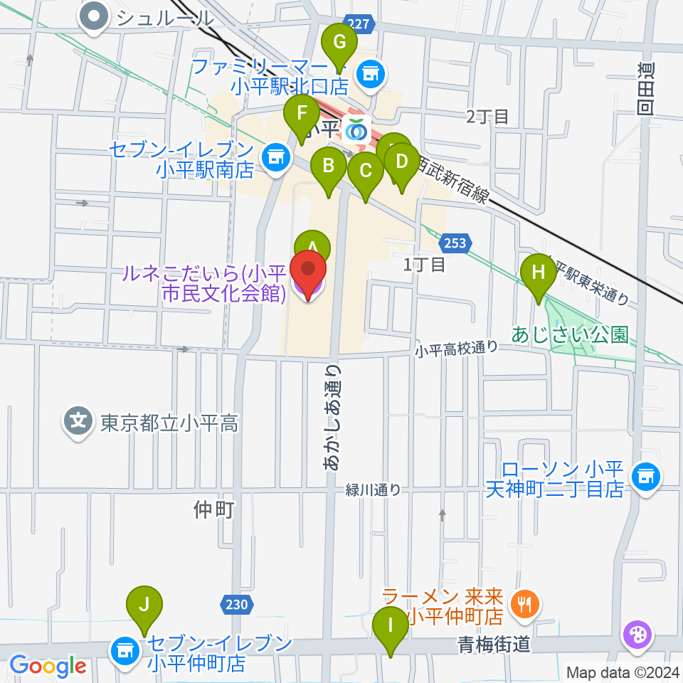 ルネこだいら周辺のカフェ一覧地図