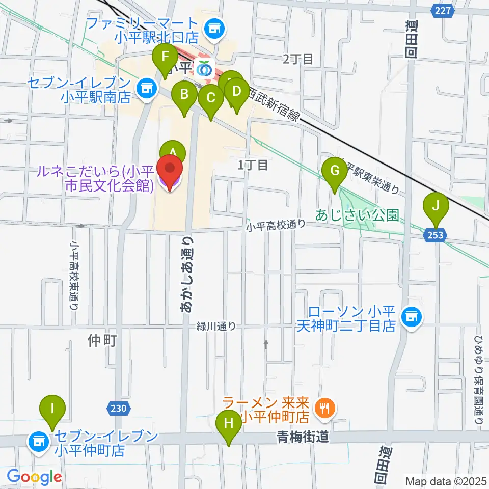 ルネこだいら周辺のカフェ一覧地図