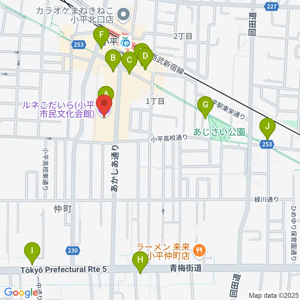 ルネこだいら周辺のカフェ一覧地図