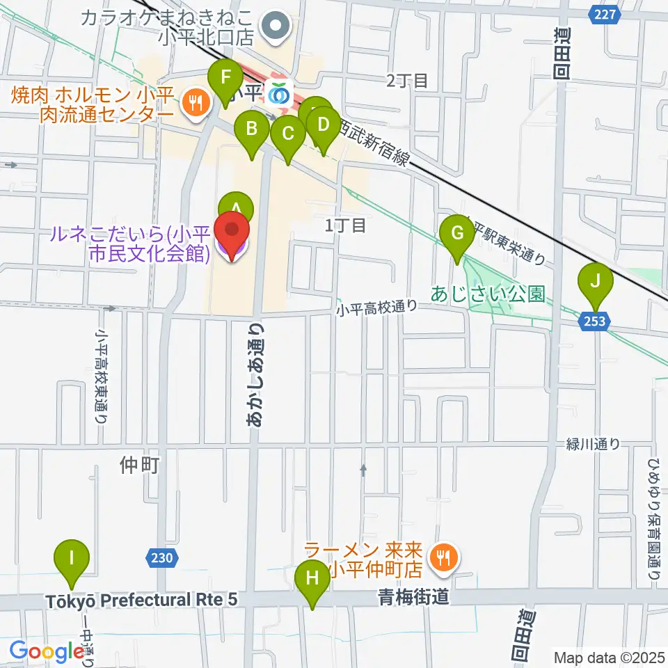 ルネこだいら周辺のカフェ一覧地図