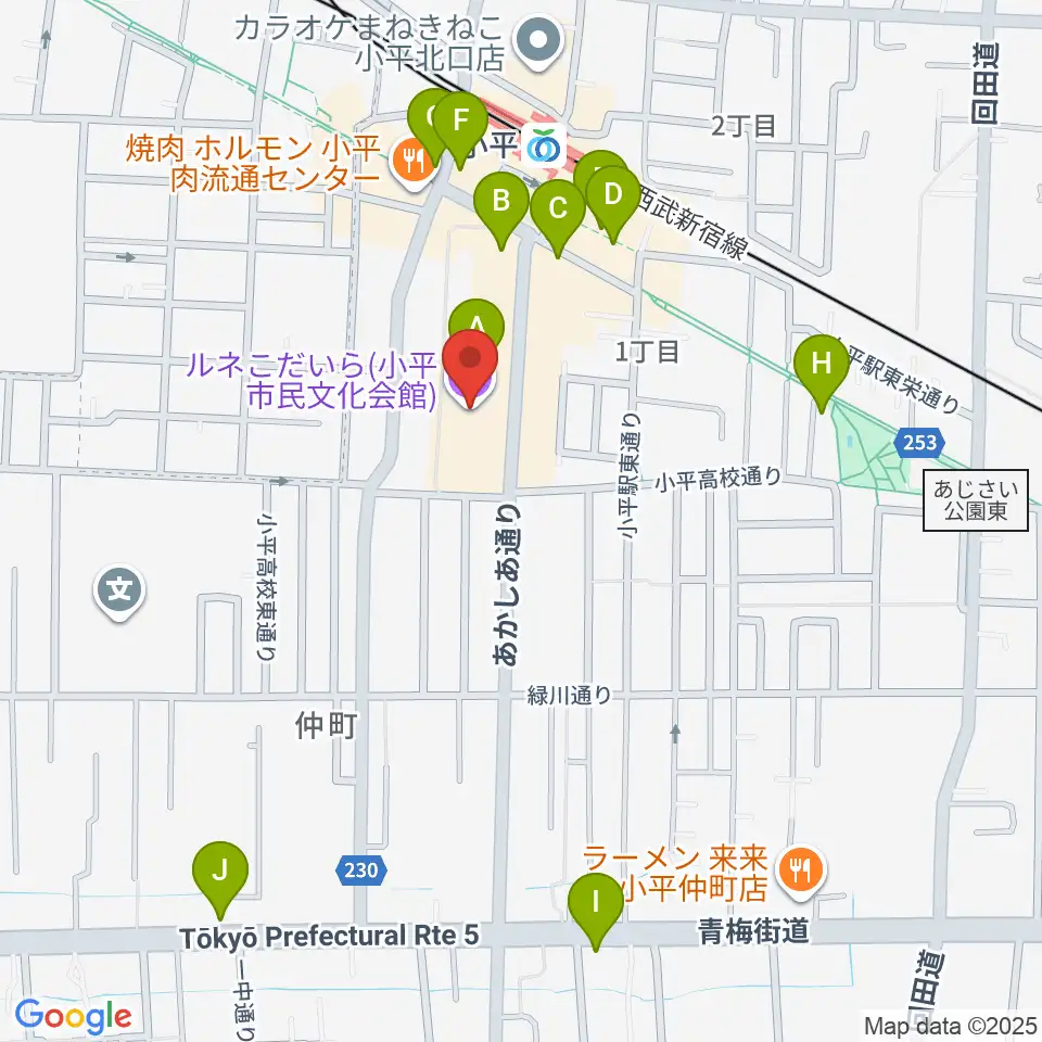 ルネこだいら周辺のカフェ一覧地図