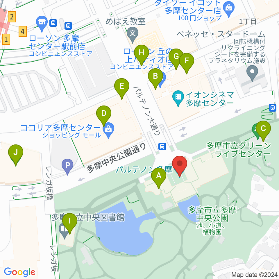 パルテノン多摩周辺のカフェ一覧地図