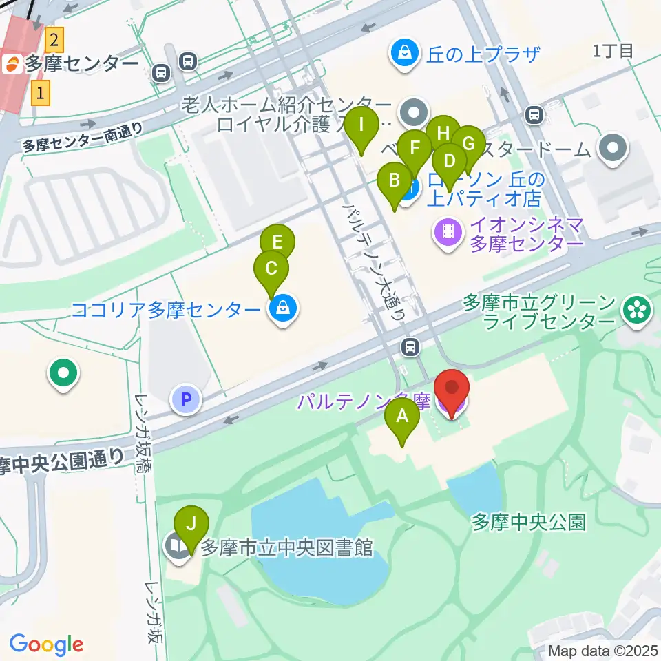 パルテノン多摩周辺のカフェ一覧地図