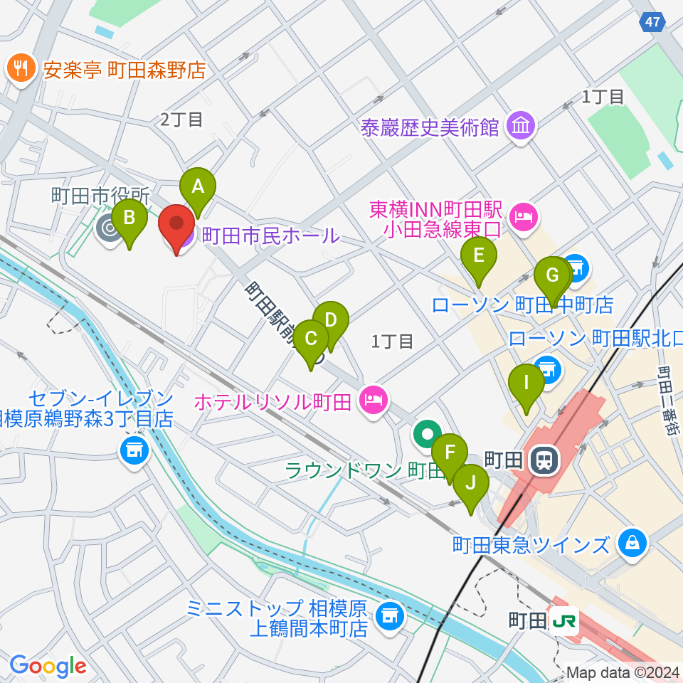 町田市民ホール周辺のカフェ一覧地図