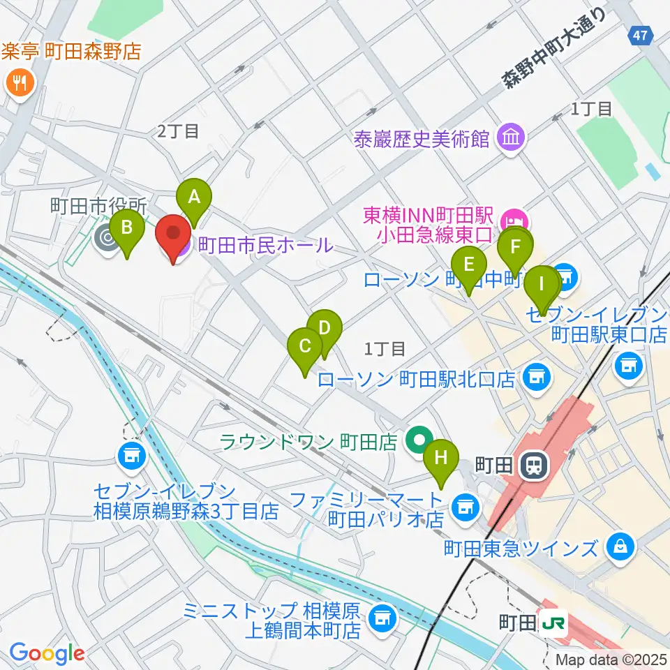 町田市民ホール周辺のカフェ一覧地図
