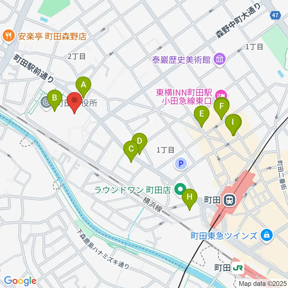 町田市民ホール周辺のカフェ一覧地図
