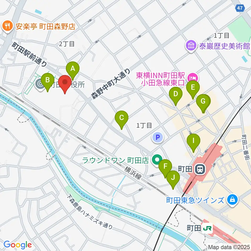 町田市民ホール周辺のカフェ一覧地図