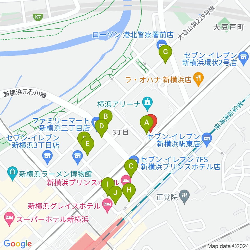 新横浜NEW SIDE BEACH周辺のカフェ一覧地図
