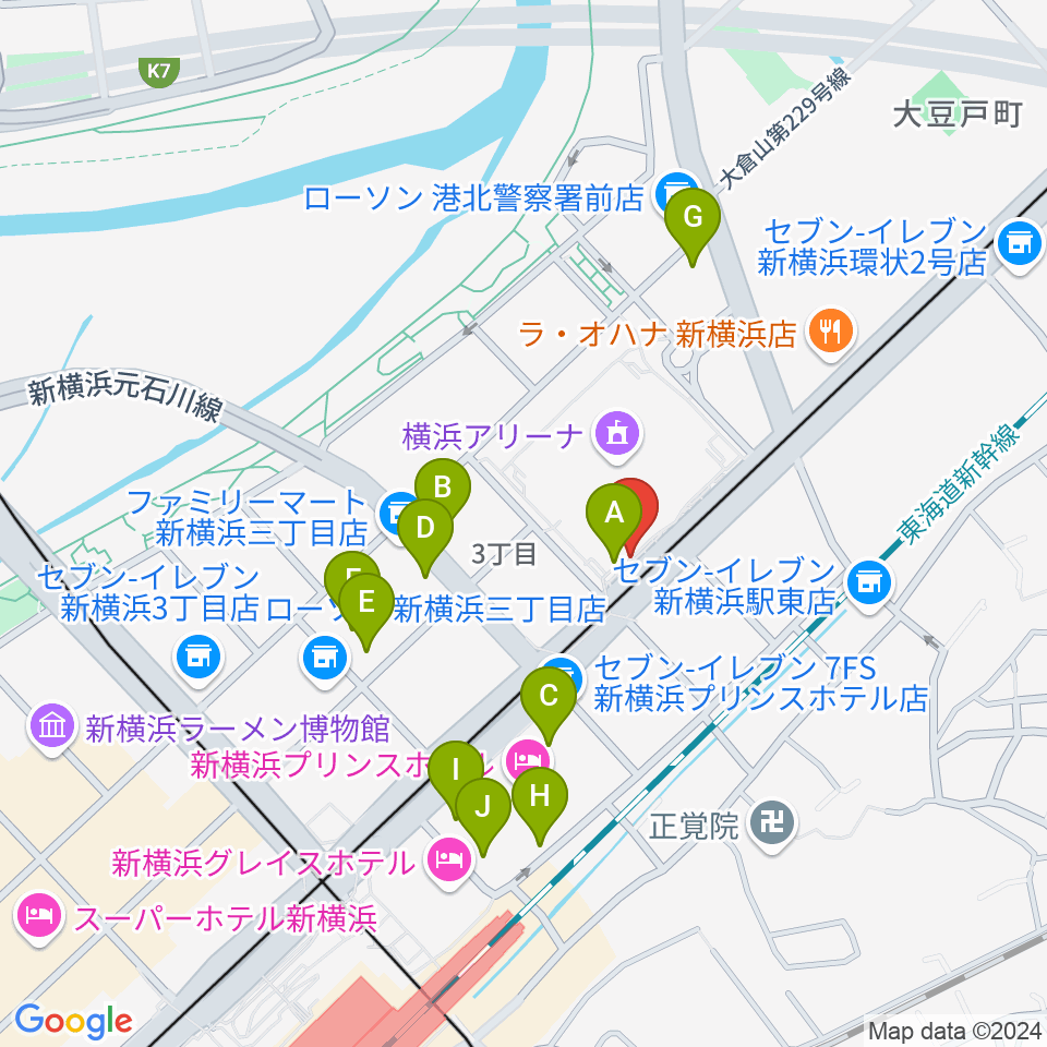 新横浜NEW SIDE BEACH周辺のカフェ一覧地図